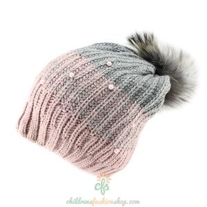 Barbaras Girls Warm Winter Natural Fur Pom Pom Hat